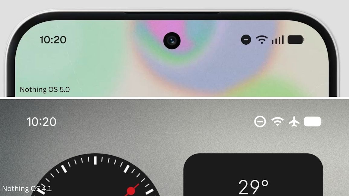 Nothing OS 5.0 vs Nothing OS 4.1 status bar difference showcased