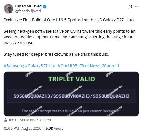 Samsung Galaxy S27 Ultra One UI 9.5 build spotted online