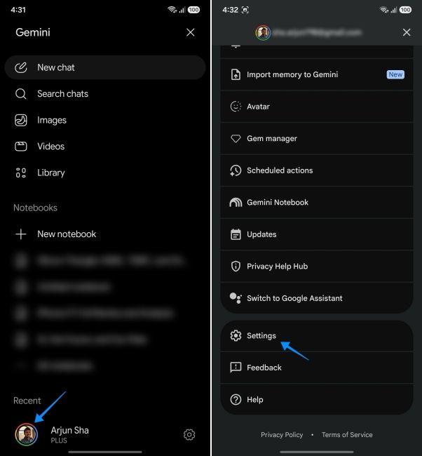 screenshot from an android phone showing how to open gemini's setting screenshot from an android phone showing how to open gemini's setting