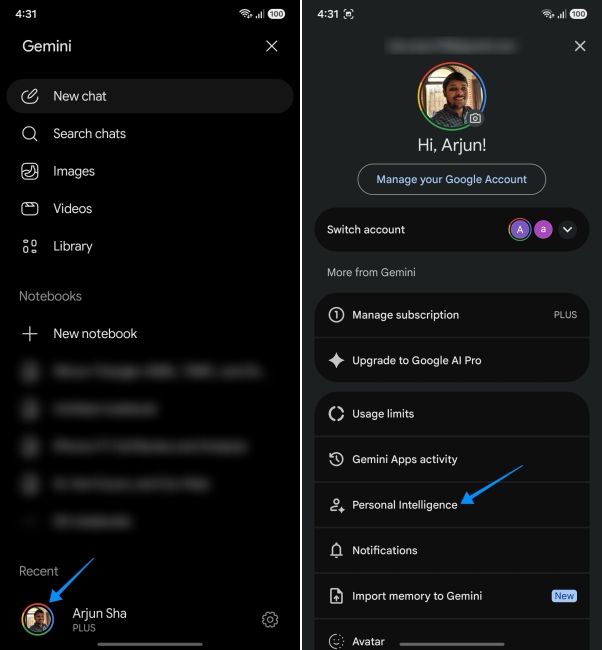 screenshot from an android phone showing how to open gemini's personal intelligence setting screenshot from an android phone showing how to open gemini's personal intelligence setting