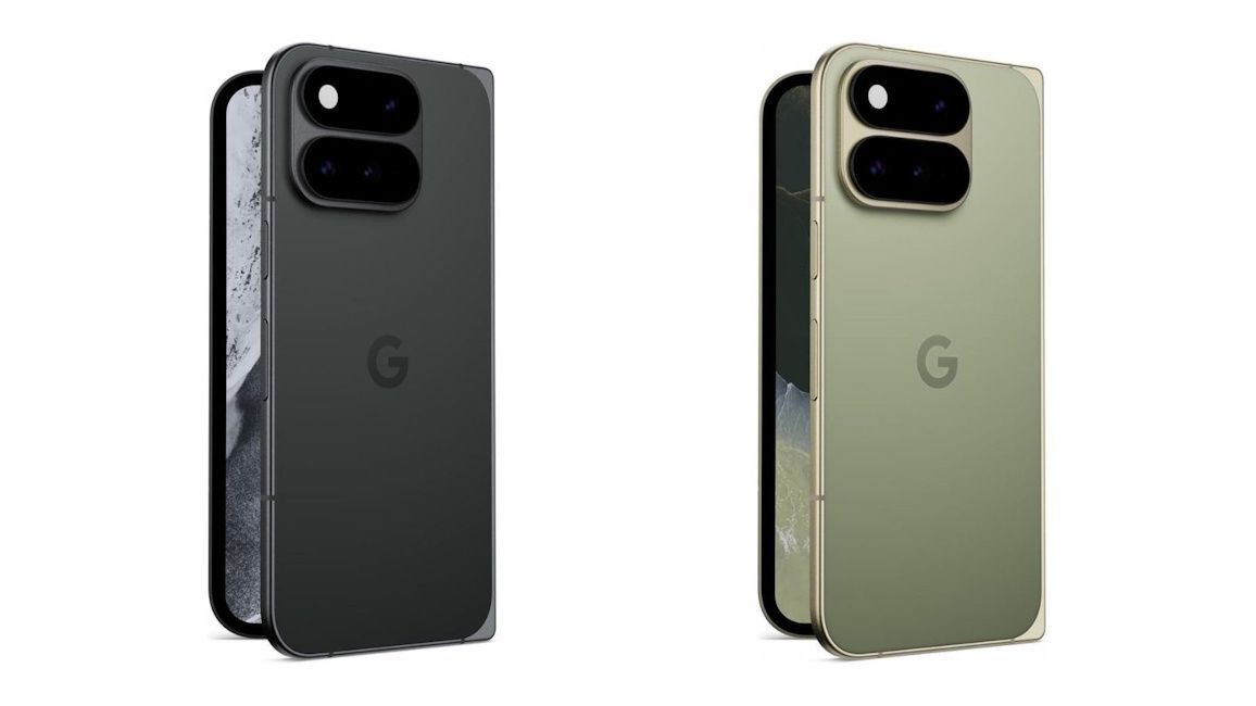 Google Pixel 11 Pro Fold design showcased in black and green colourways