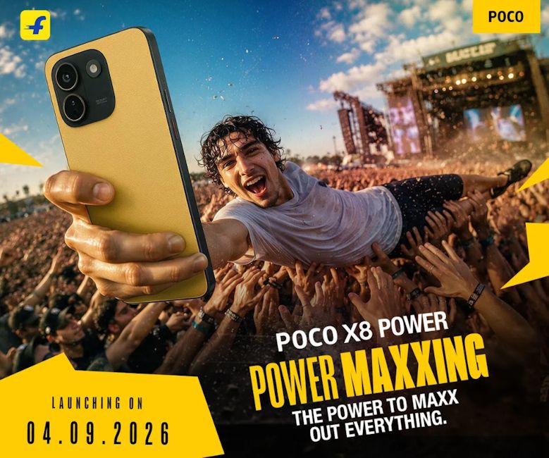 Poco X8 Power back design showcased in yellow colourway
