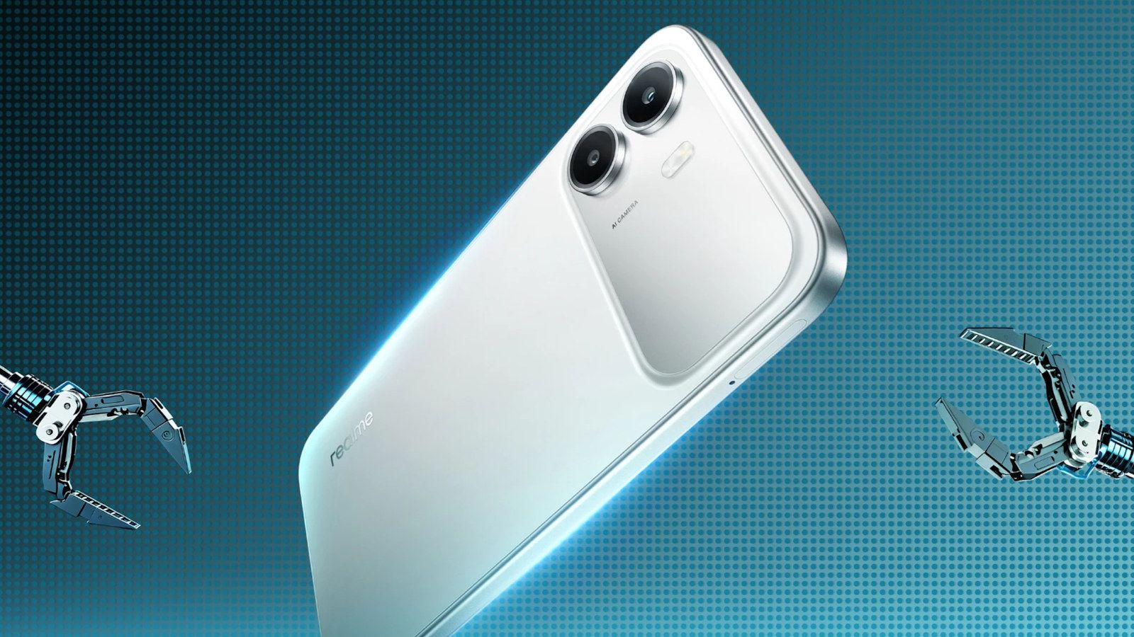 Realme C100i back design showcased in silver Realme C100i back design showcased in silver