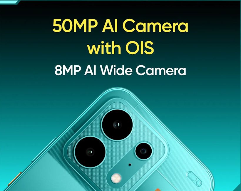 Realme P4s 5G rear camera module close up and details showcased in official banner