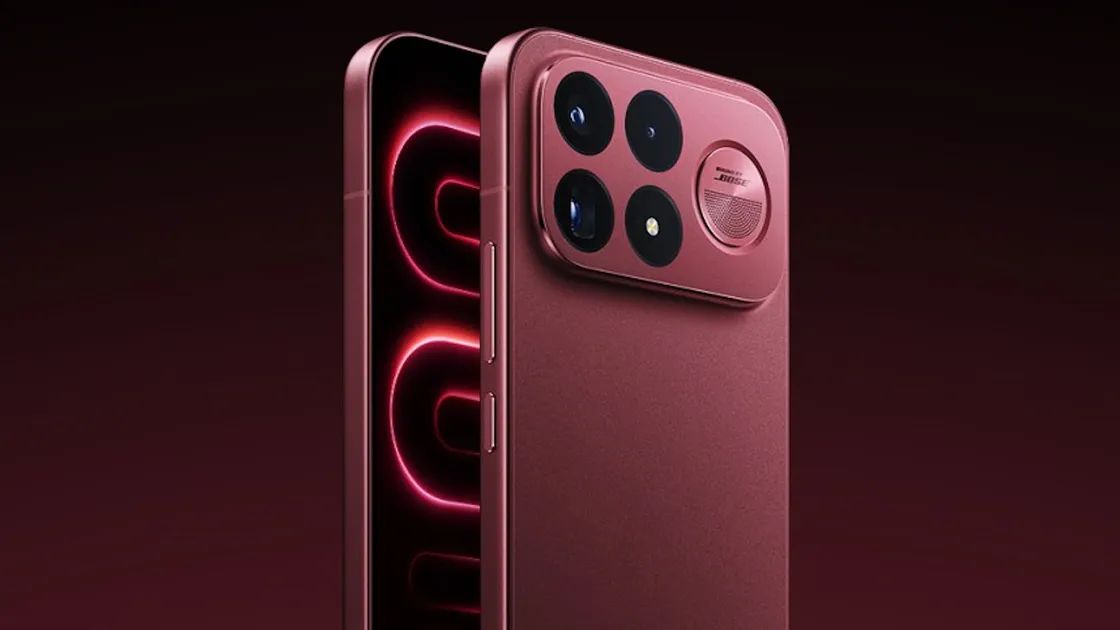 Redmi K100 Pro Max Cabernet Red front and back design showcased
