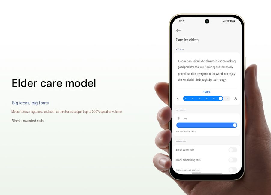 Redmi M100 elder care mode