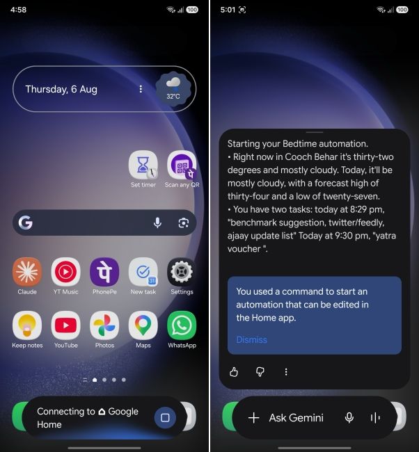 screenshot from an android phone showing gemini running bedtime routine screenshot from an android phone showing gemini running bedtime routine