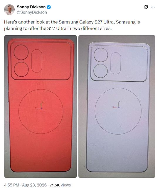 Samsung Galaxy S27 Ultra two versions tipped in X post screenshot Samsung Galaxy S27 Ultra two versions tipped in X post screenshot
