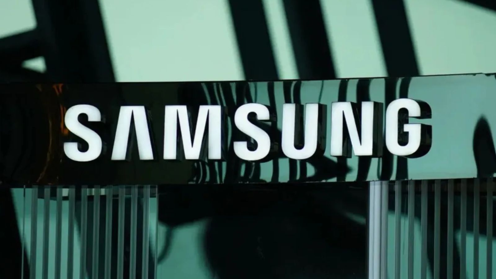 Samsung logo on a glass building Samsung logo on a glass building