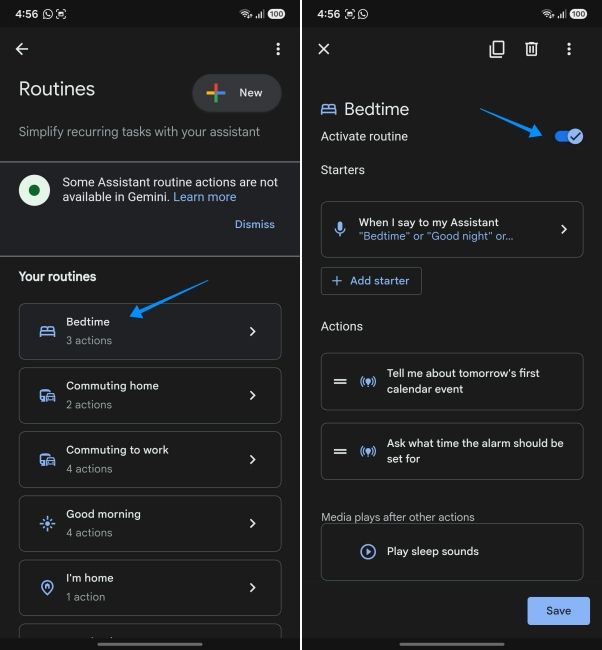 screenshot from an android phone showing how to set up bedtime routine for gemini screenshot from an android phone showing how to set up bedtime routine for gemini