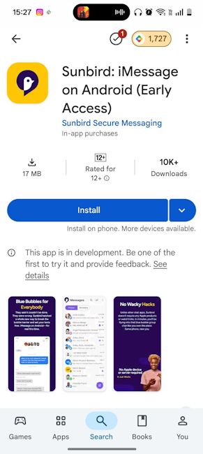 Google Play Store Sunbird Messaging app listing screenshot