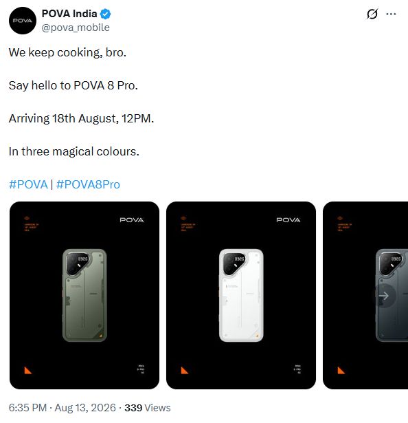Tecno Pova 8 Pro launch date in India and colour options revealed via official Pova India X post Tecno Pova 8 Pro launch date in India and colour options revealed via official Pova India X post
