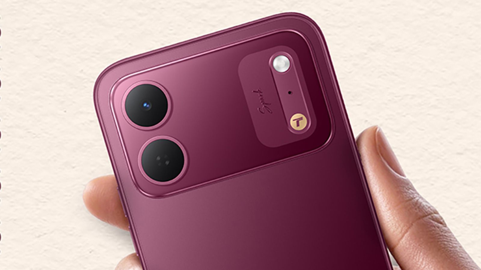 Tecno Spark Go 3 Pro back design showcased in maroon colourway