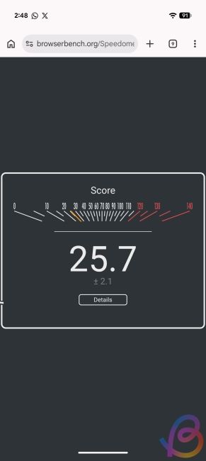 screenshot showing tensor g6 speedometer 3.1 score