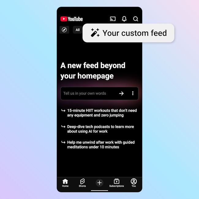 YouTube custom feeds on mobile