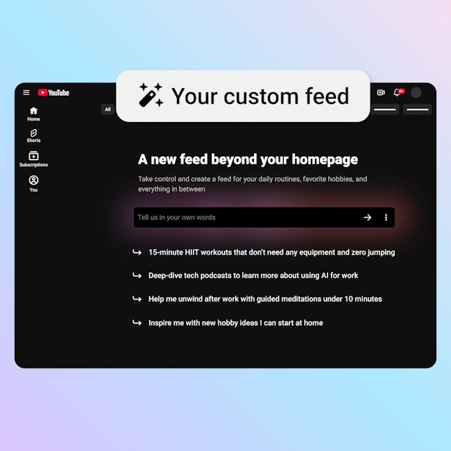 YouTube custom feeds on desktop YouTube custom feeds on desktop