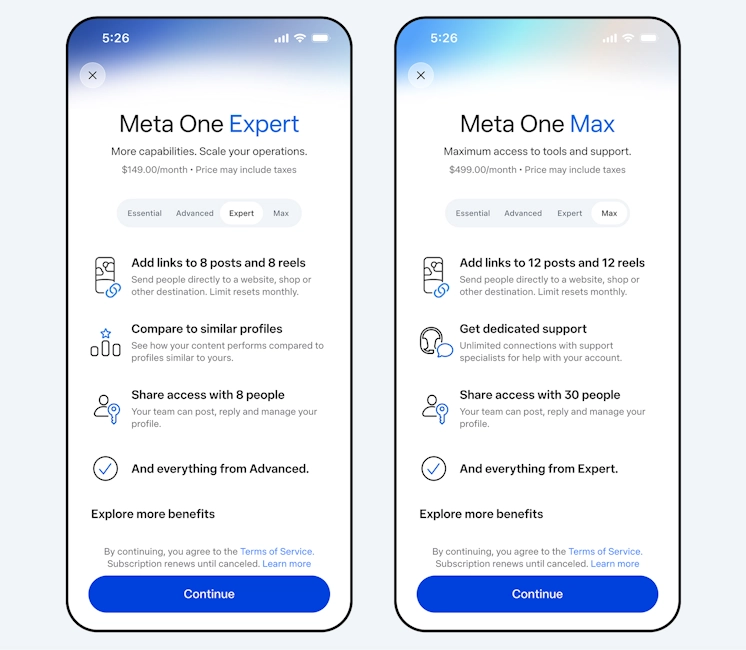 Meta One Expert and Max plans