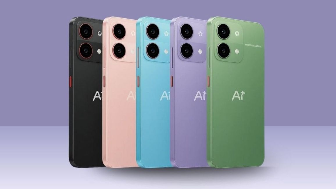 Ai+ Nova smartphone from the back in different colours