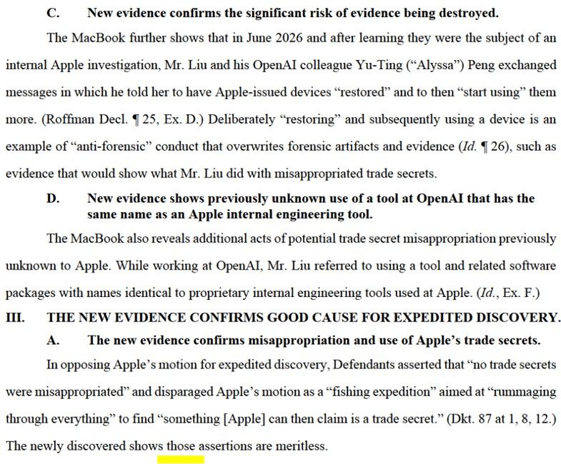 Apple saying there's risk of evidence to be destroyed. Apple saying there's risk of evidence to be destroyed.