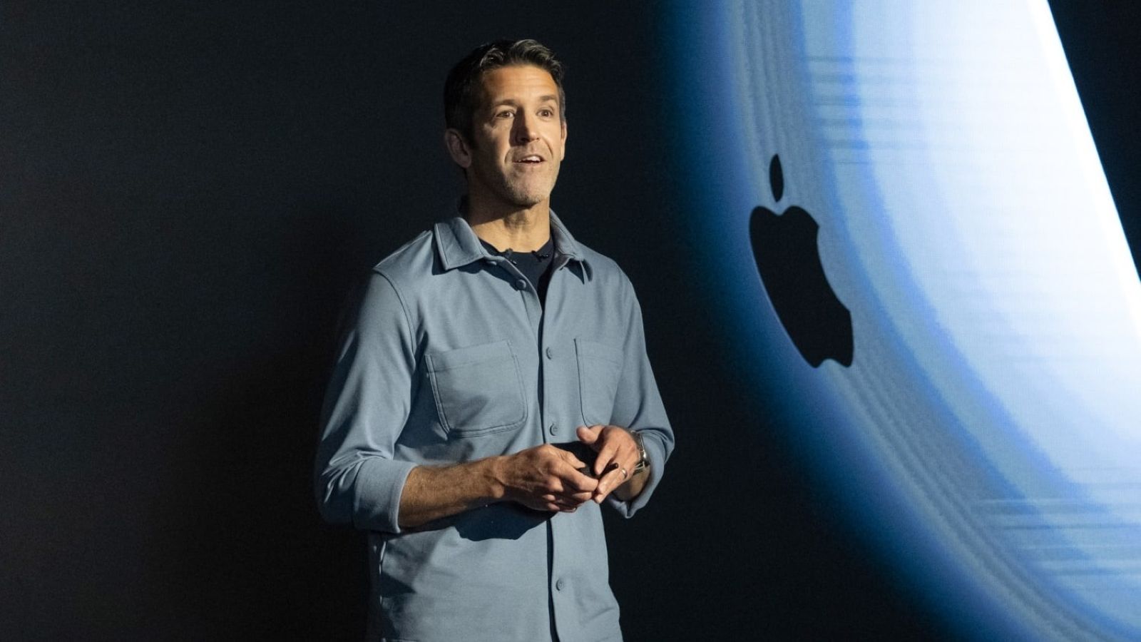 John Ternus on stage announcing Apple products John Ternus on stage announcing Apple products