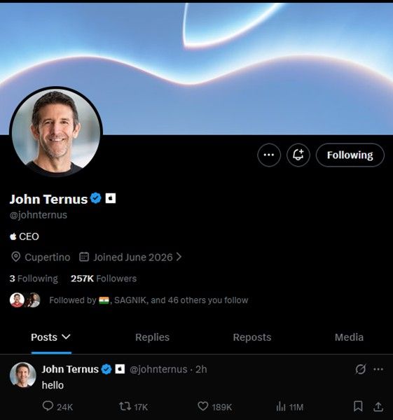 John Ternus X account screenshot John Ternus X account screenshot