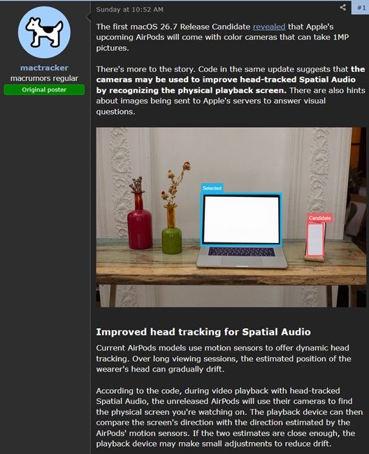 Information about Camera equipped AirPods shared by MacTracker on MacRumours Forums Information about Camera equipped AirPods shared by MacTracker on MacRumours Forums