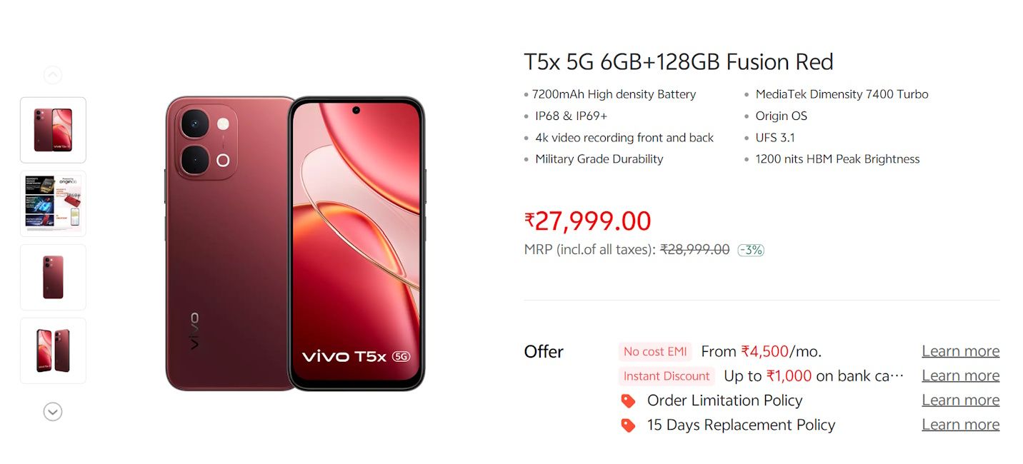 Vivo T5x price hiked in India