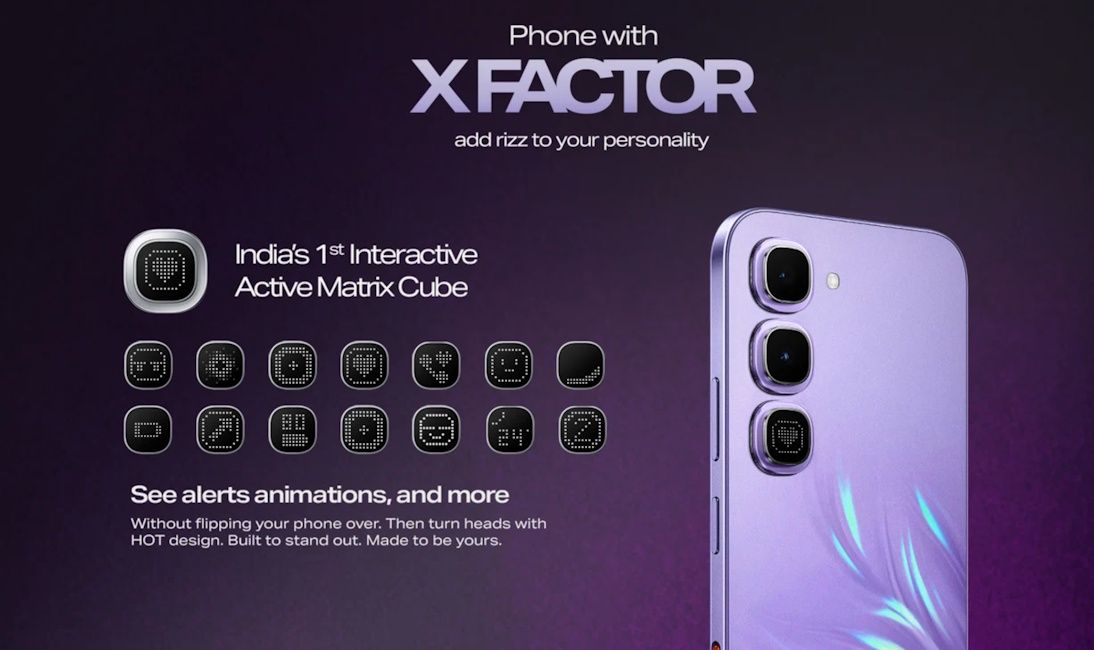Infinix Hot 70 Pro 5G with Active Matrix Cube LED display at the back