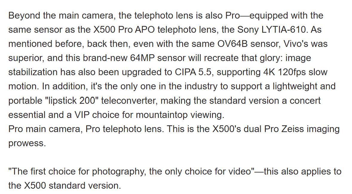 Vivo X500 camera details Vivo X500 camera details