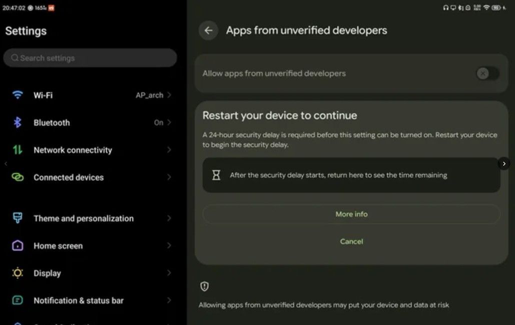 Android Apps from unverified developers restart required Android Apps from unverified developers restart required