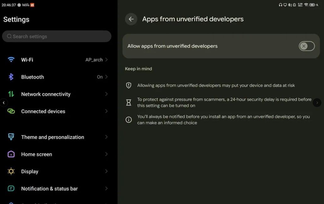 Apps from unverified developers now allowed Apps from unverified developers now allowed
