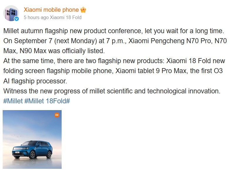 Xiaomi Weibo account revealing launch date of Xiaomi 18 Fold and Xiaomi Pad 9 Pro Max Xiaomi Weibo account revealing launch date of Xiaomi 18 Fold and Xiaomi Pad 9 Pro Max