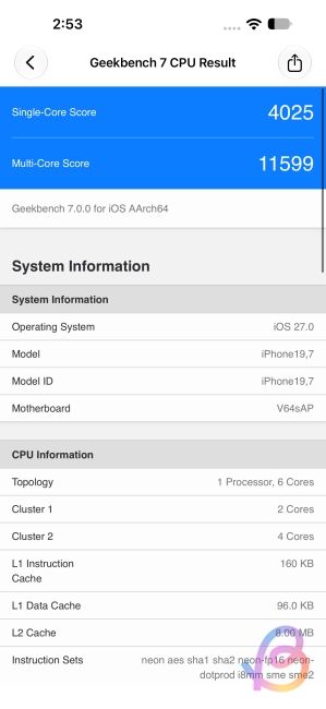 a20 pro geekbench 7 score