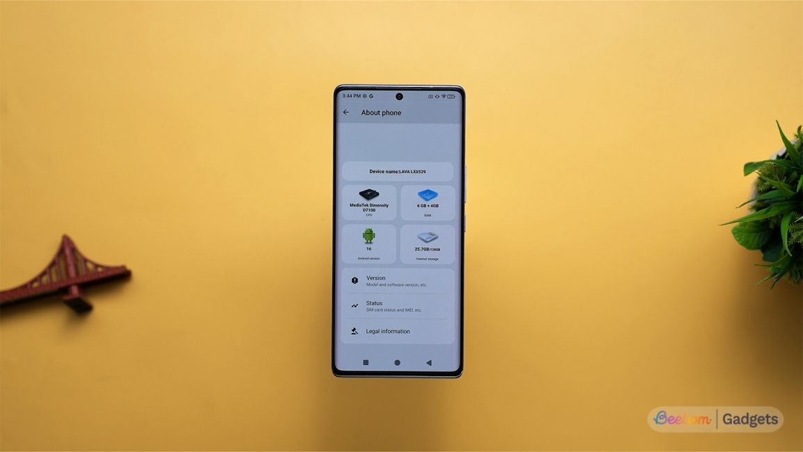 About phone page of the Lava Virat Curve