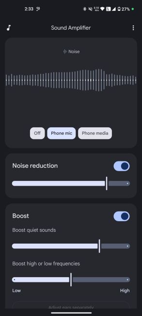 Google's Sound Amplifier app with mic settings