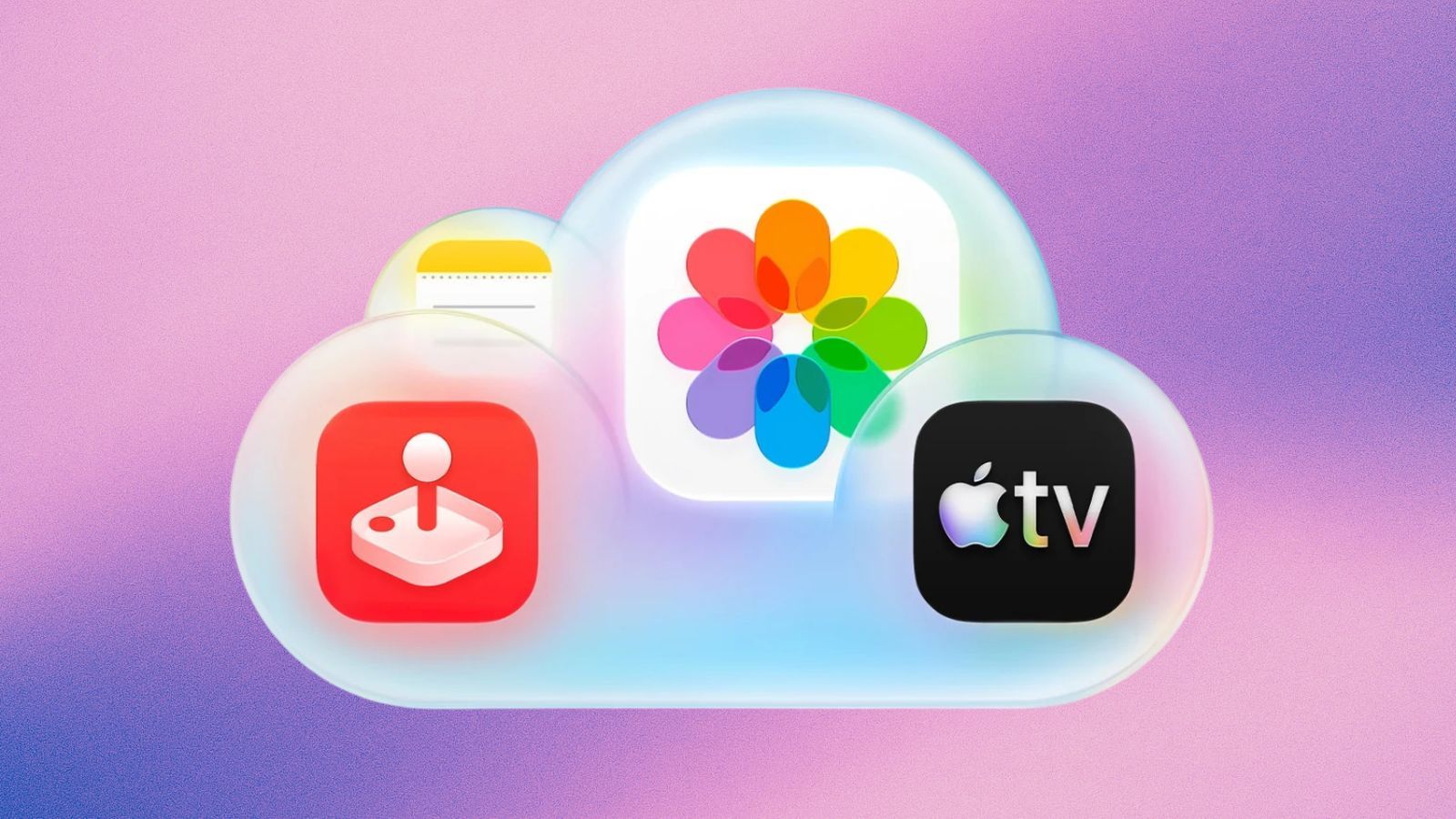 illustration showcasing the iCloud+ bubble with Apple Arcade and Apple TV icons