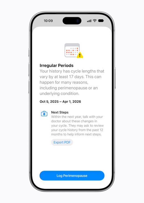 Apple Health app now supprs alerts for perimenopause