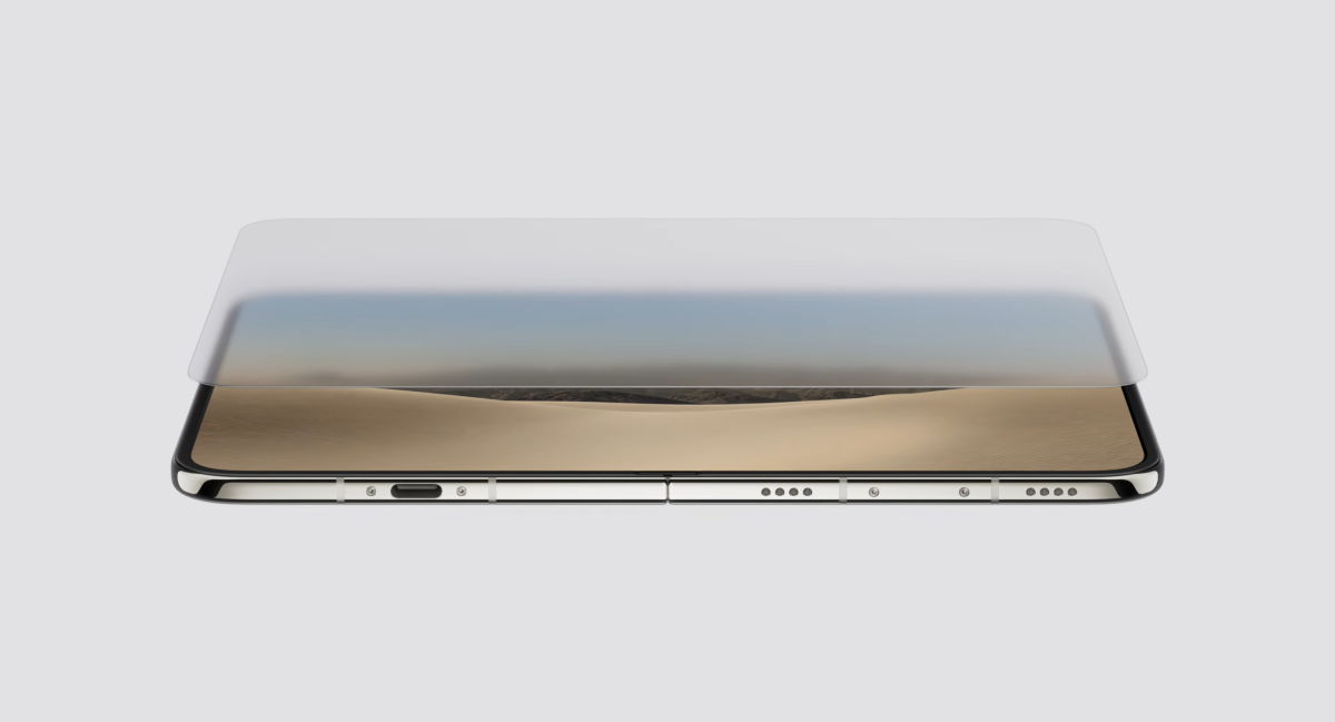 Top view of Apple iPhone Duo's matte-finish coating over the inner display