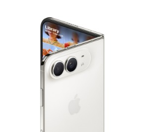 shot of the iPhone Duo showing camera module and display half unfolded