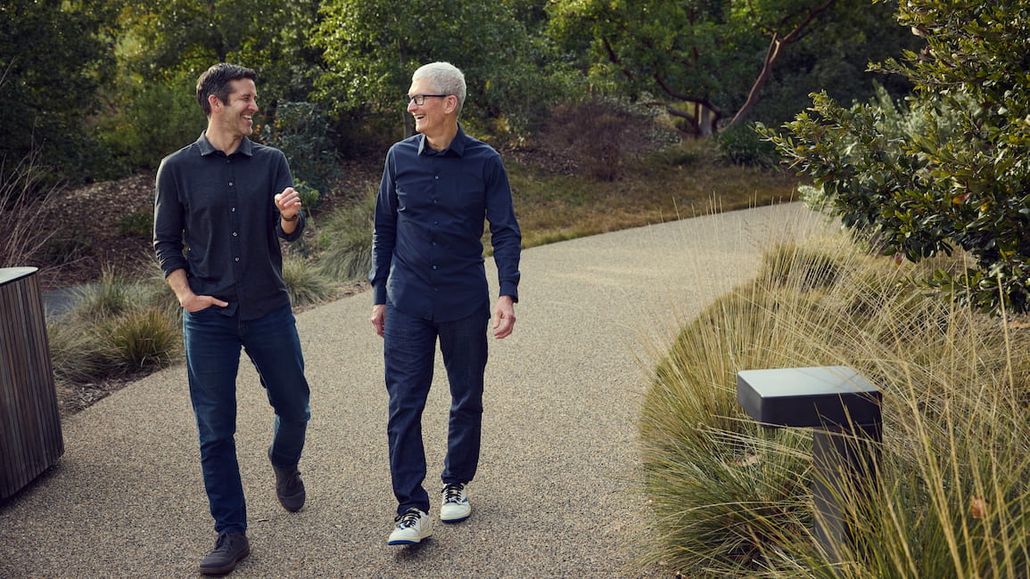 apple ceo john ternus and tim cook walking apple ceo john ternus and tim cook walking