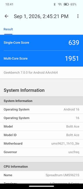 Boltt Ace 5G Geekbench