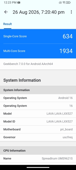 Boltt Evo 4G Geekbench 7 Benchmark results Boltt Evo 4G Geekbench 7 Benchmark results