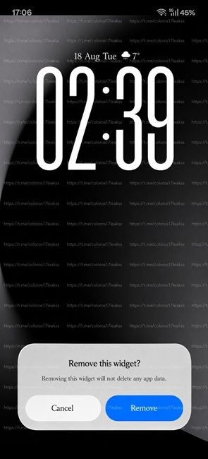 screenshot of coloros 17 showing lock screen clock widget can be set on homescreen