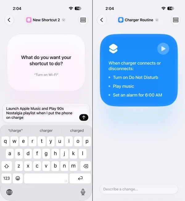 Shortcuts can now be created by describing what users want