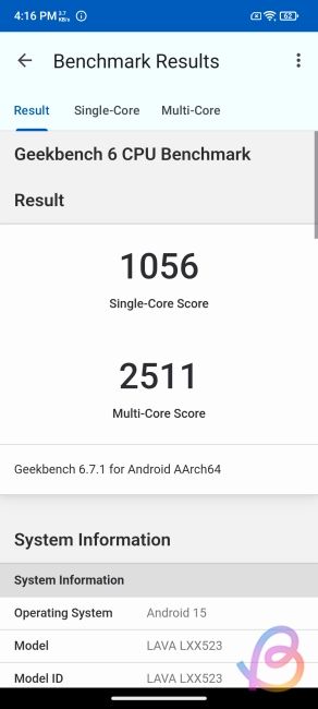 screenshot showing geekbench 6 score of dimensity 7060 screenshot showing geekbench 6 score of dimensity 7060