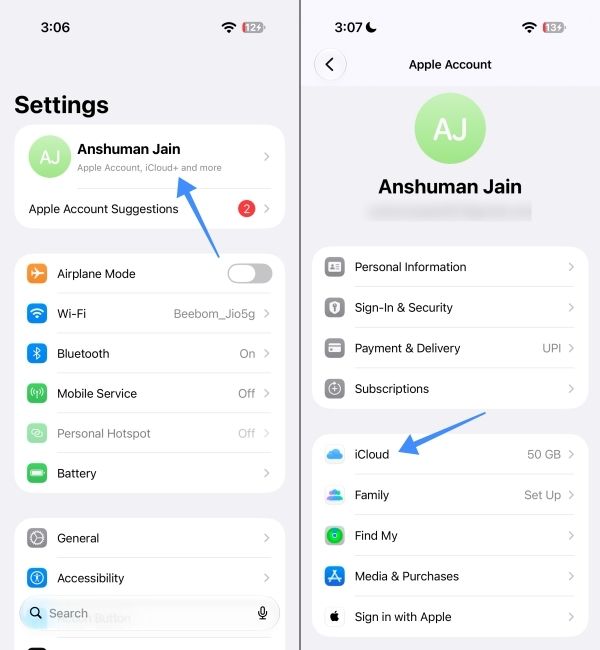 Go to settings on iPhone and select iCloud