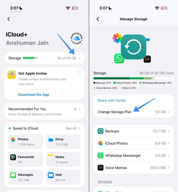 Go to Storage Plan and tap on Change Storage Plan