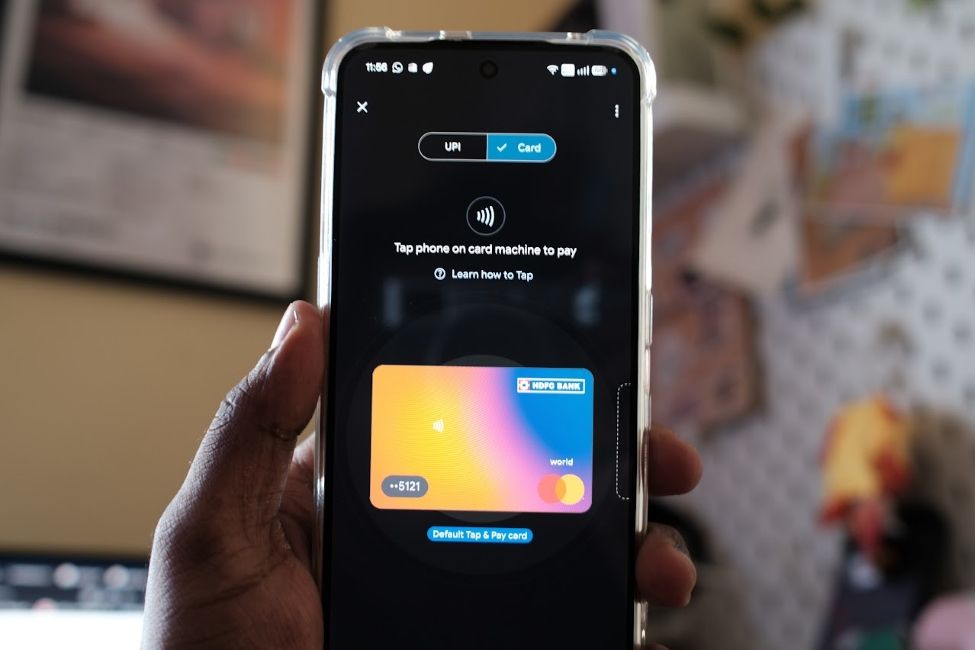 Google Pay contactless card on phone with HDFC bank card