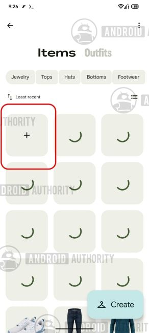 Google Photos Wardrobe tab with a + option to add new clothes