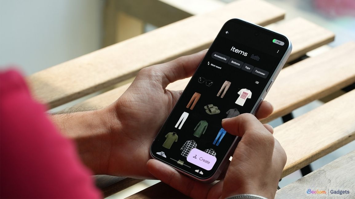 a user holding phone showing the wardrobe feature in google photos a user holding phone showing the wardrobe feature in google photos
